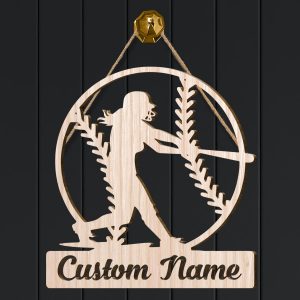 Baseball Custom Wood Sign, Personalized Wooden Name Signs, Pitcher Girl Wooden Christmas Tree Decorations, Wall Art, Wood Wall Decor - Necklacespring